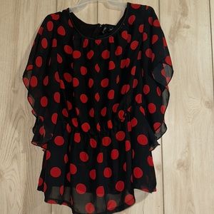 Black and red polka dot shirt